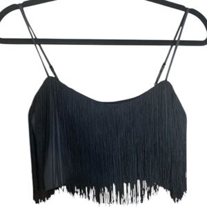 BABATON Aritzia Mirage Fringe Tank Top Black size S holiday party flirty festive